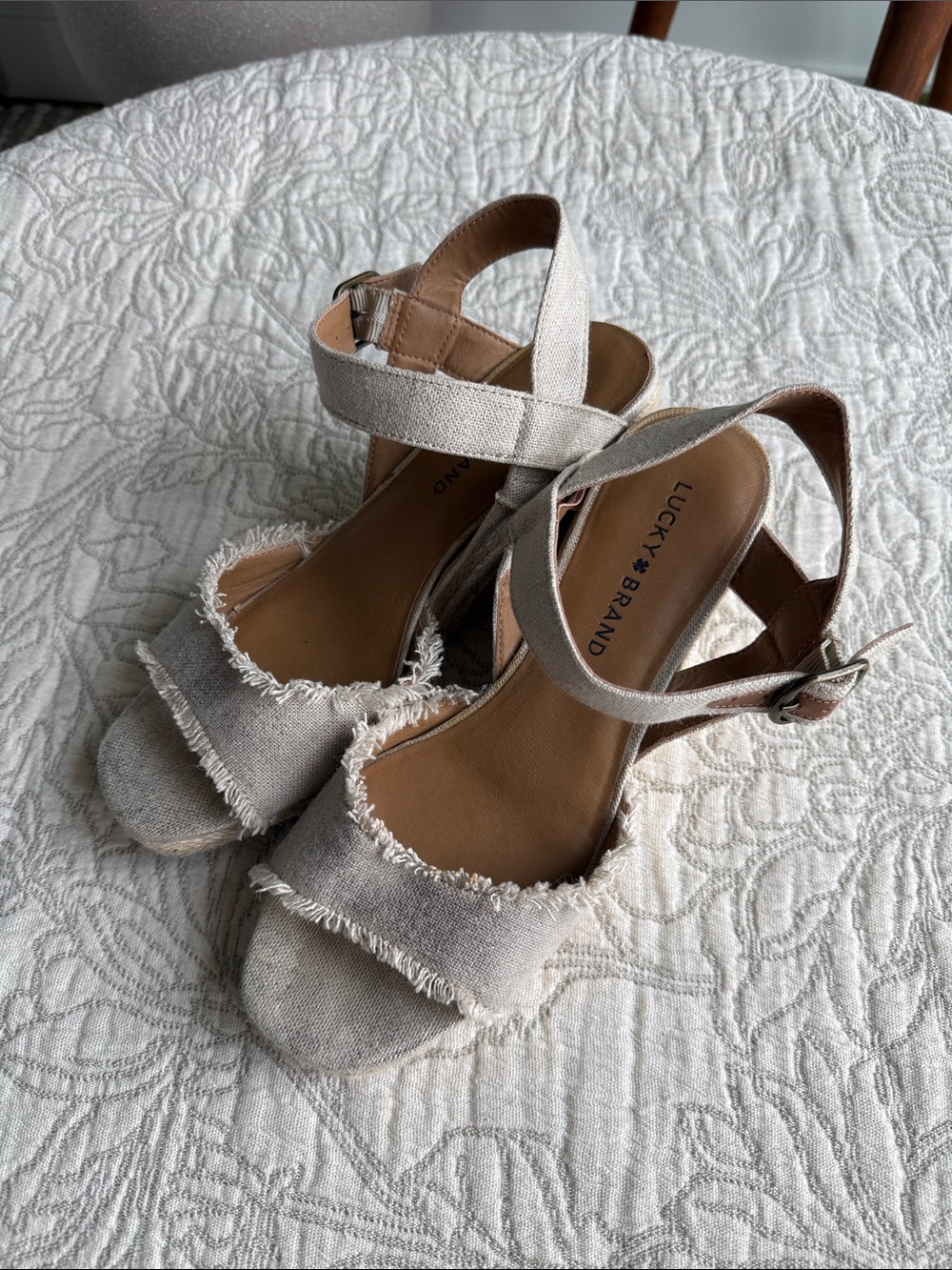 Lucky Brand Linen Ankle Strap Sandals – Size 7.5